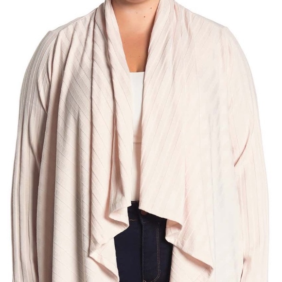 Amie Pink Waterfall Drape Rib Knit Shark Bite Cardigan - Picture 5 of 6